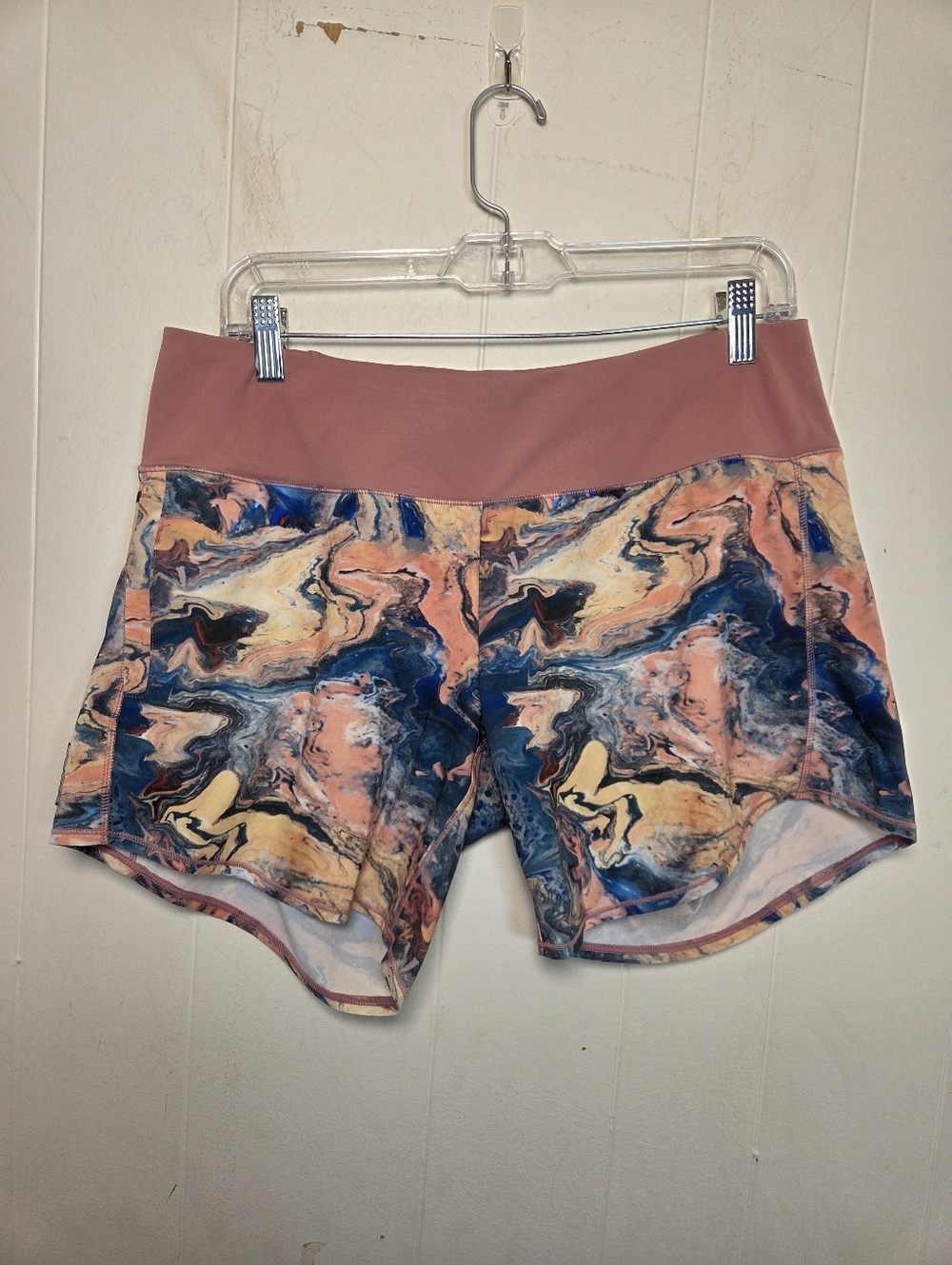 Oiselle Roga Running Shorts Pink Blue Gold Marble Print Size 8 - Picture 2 of 16
